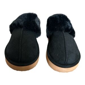 Women’s Black Faux Fur Slippers | Size 7.5–8 | New Cozy Indoor Shoes
